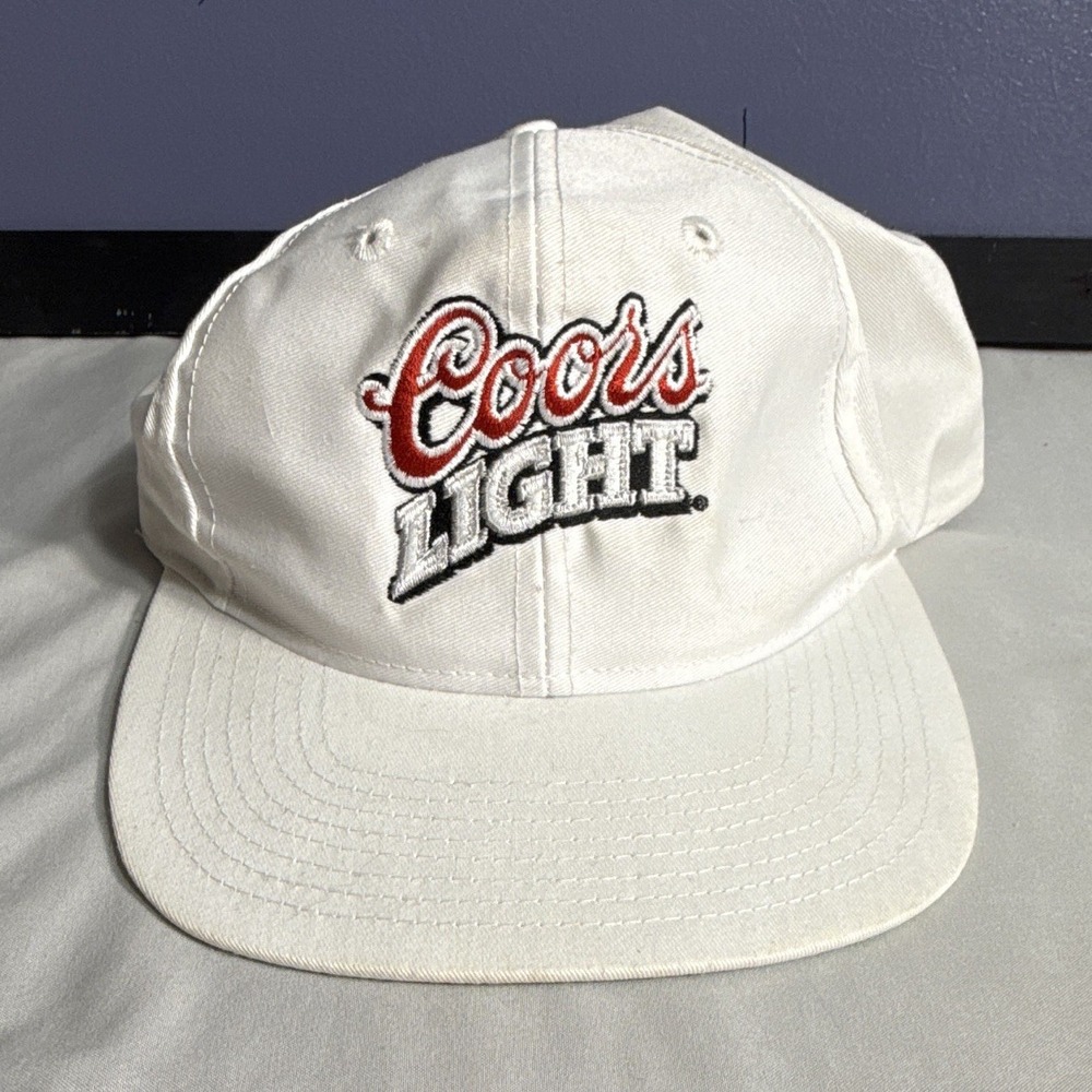 Coors Light White Snapback Hat Cap Breweriana Beer Theme Headwear